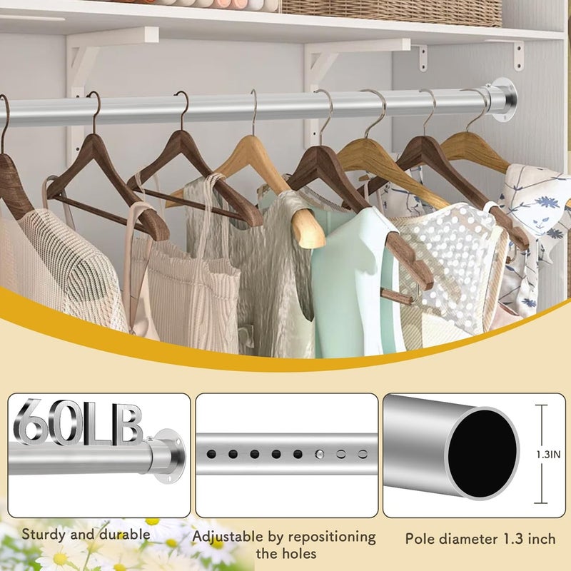 Tiemlet Closet Rod, 17 to 87 Inch Stainless Steel Adjustable Closet Rod,1.3 Inch Diameter Heavy Duty Closet Rods for Hanging Clothes,Silver Closet Poles for Wardrobes - Image 3